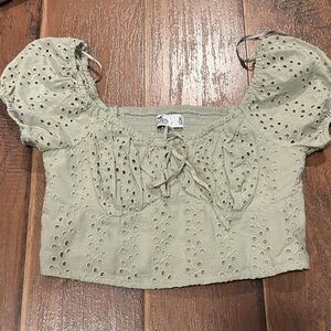 Wild Fable Sage Eyelet Crop Top
